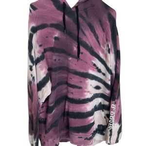 Pink Victoria Secret Purple and Black Tie-Dye Pullover Hoodie Size Large